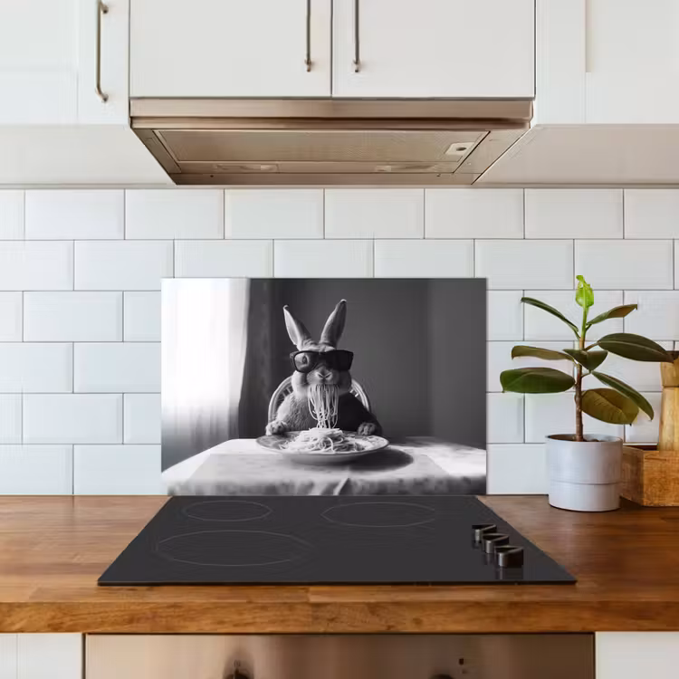 Kitchen splashback for hob - Rabbit - Bunny - Sunglasses - Tablecloth - Pasta - Cute — 3