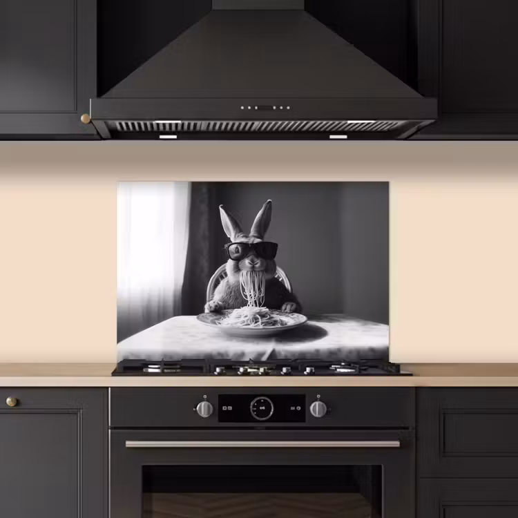 Kitchen splashback for hob - Rabbit - Bunny - Sunglasses - Tablecloth - Pasta - Cute — 5