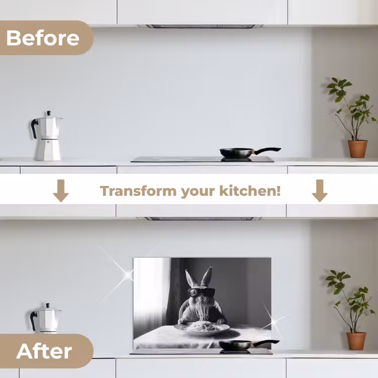 Kitchen splashback for hob - Rabbit - Bunny - Sunglasses - Tablecloth - Pasta - Cute — 7