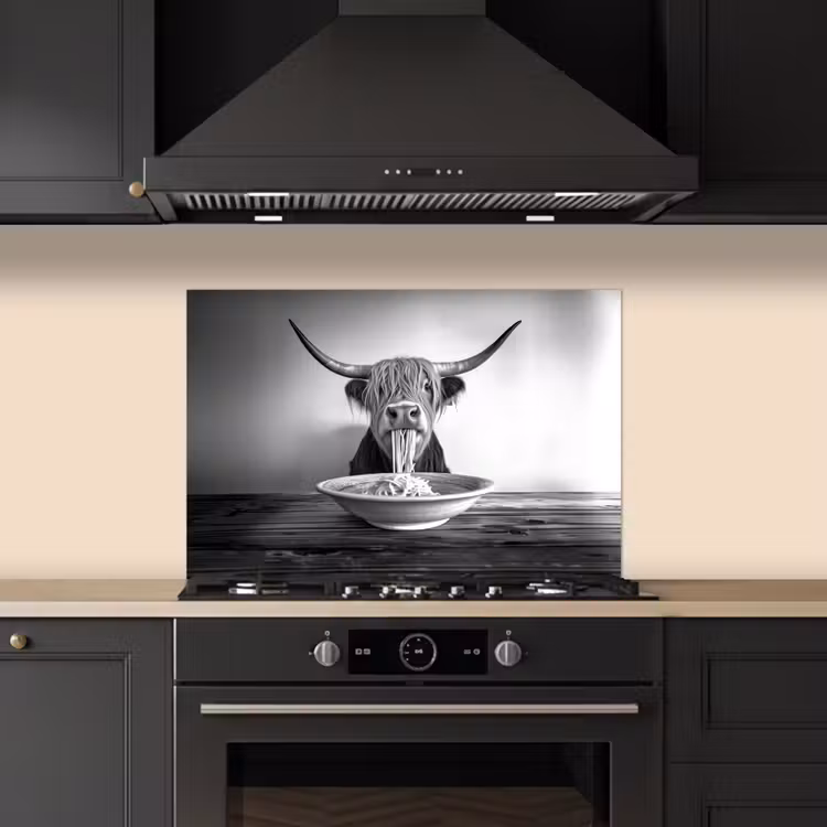 Kitchen splashback for hob - Scottish Highlander - Spaghetti - Animals - Black and white — 5
