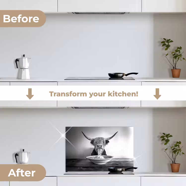 Kitchen splashback for hob - Scottish Highlander - Spaghetti - Animals - Black and white — 7
