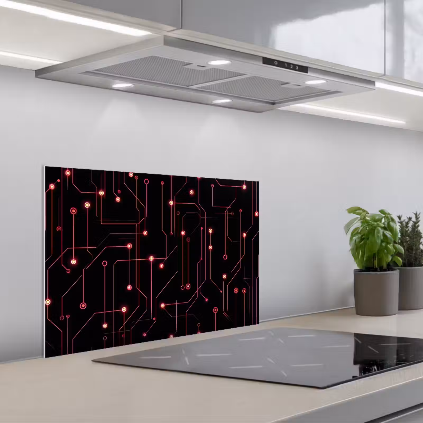 Kitchen splashback for hob - Gaming - Lines - Network - Dots - Red — 1