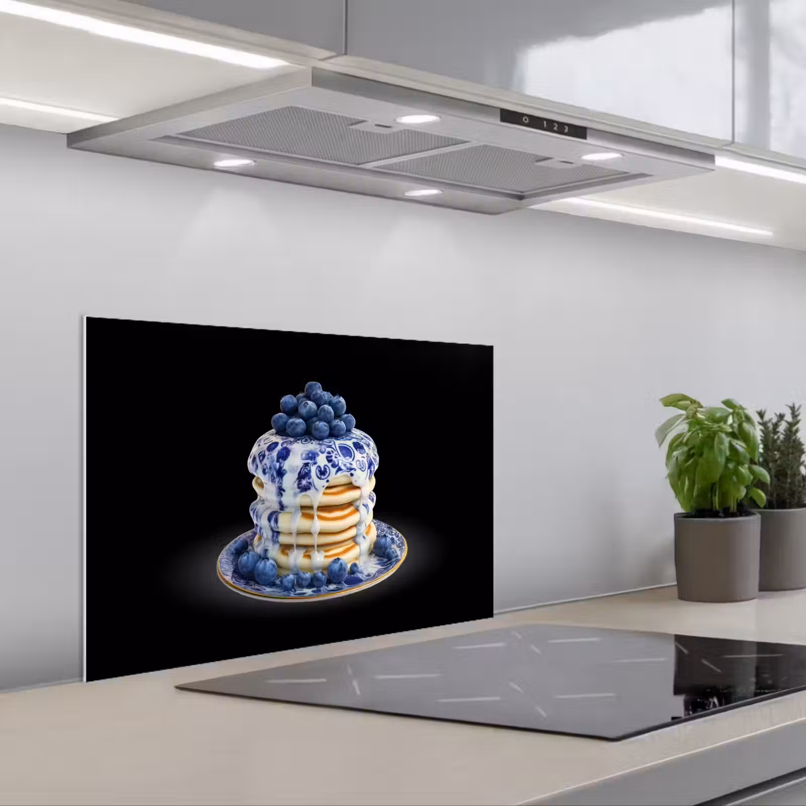 Kitchen splashback for hob - Pancakes - Blueberries - Plate — 1