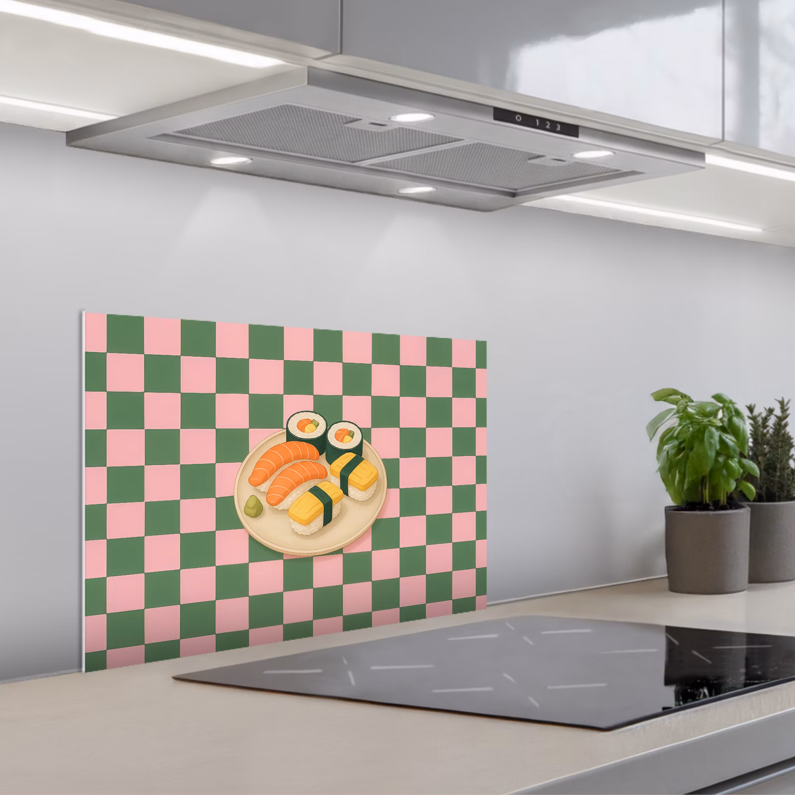 Kitchen splashback for hob - Sushi - Plate - Blocked - Green — 1