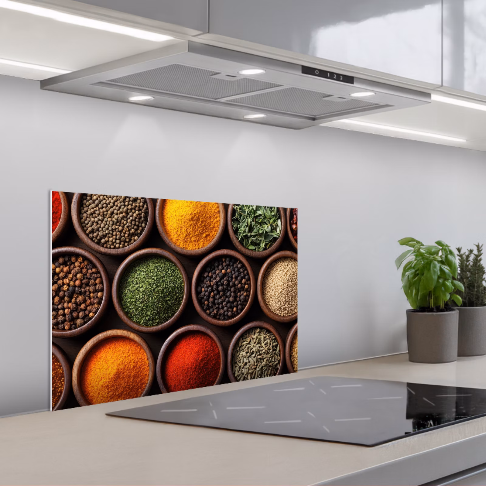 Kitchen splashback for hob - Trays - Wood - Herbs - Colorful — 1