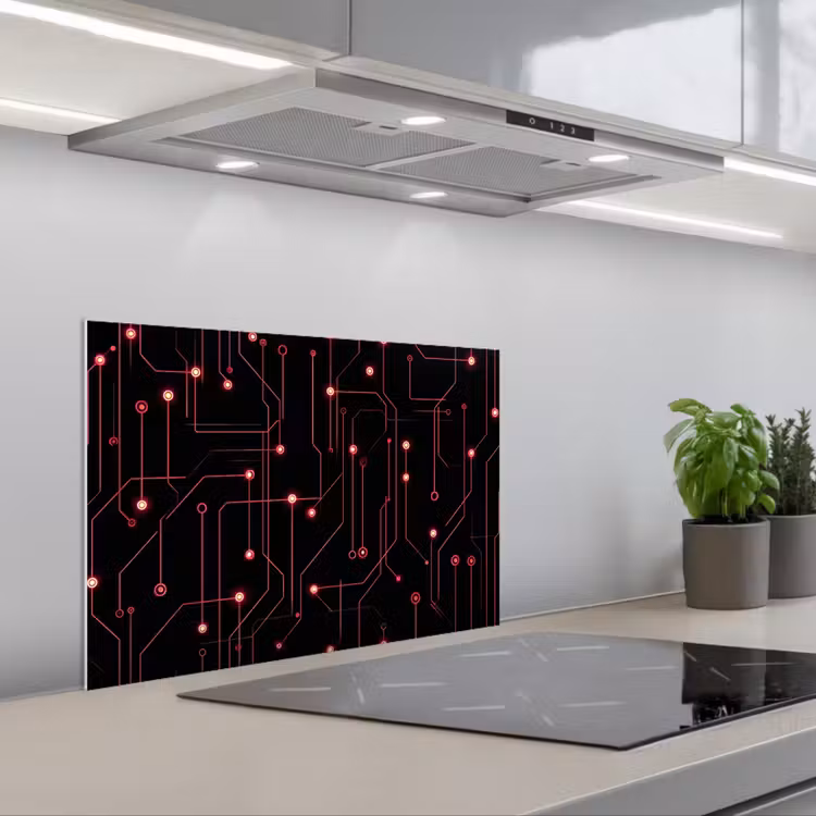 Kitchen splashback for hob - Gaming - Lines - Network - Dots - Red — 1