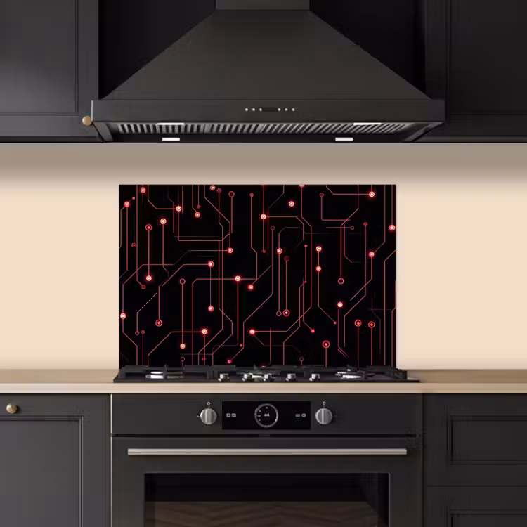 Kitchen splashback for hob - Gaming - Lines - Network - Dots - Red — 5