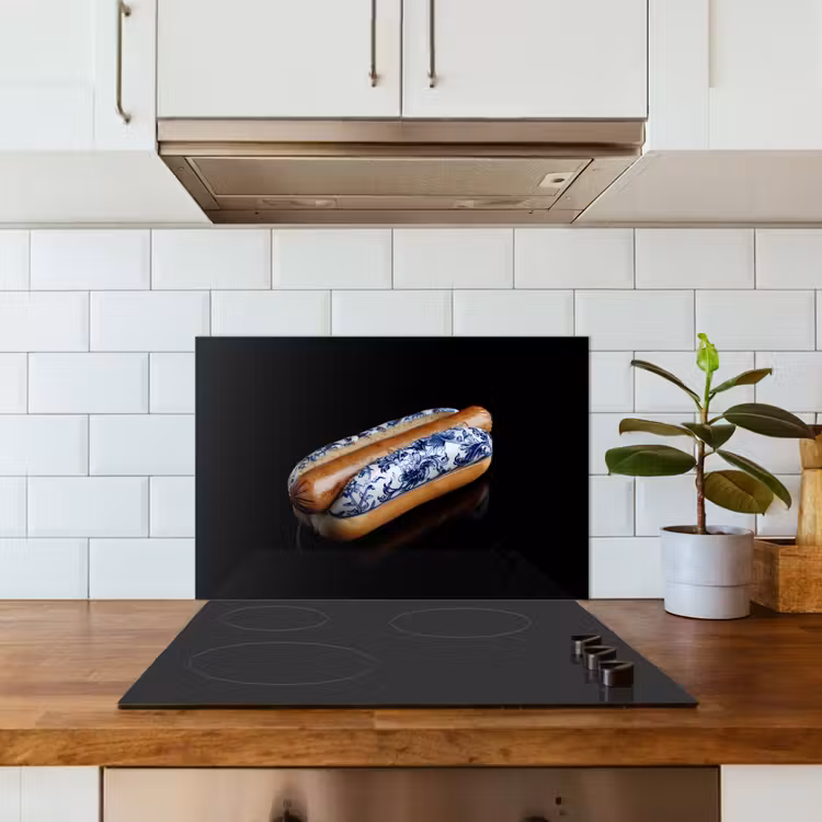 Kitchen splashback for hob - Hot dog - Porcelain - Delft blue - Food — 3