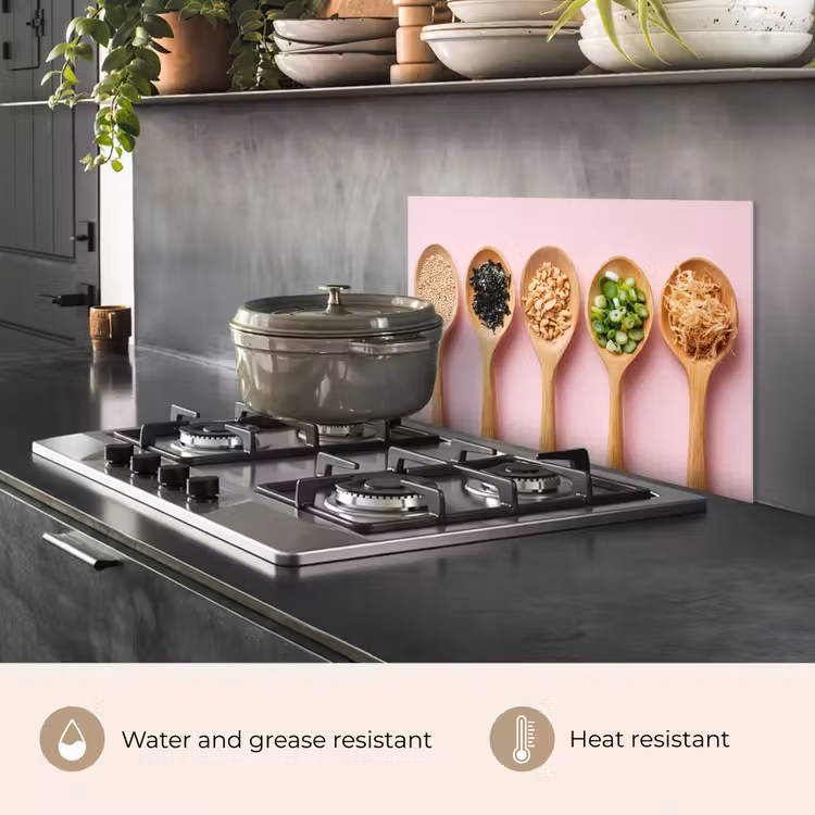 Kitchen splashback for hob - Ingredients - Spoons - Wood - Pink — 2