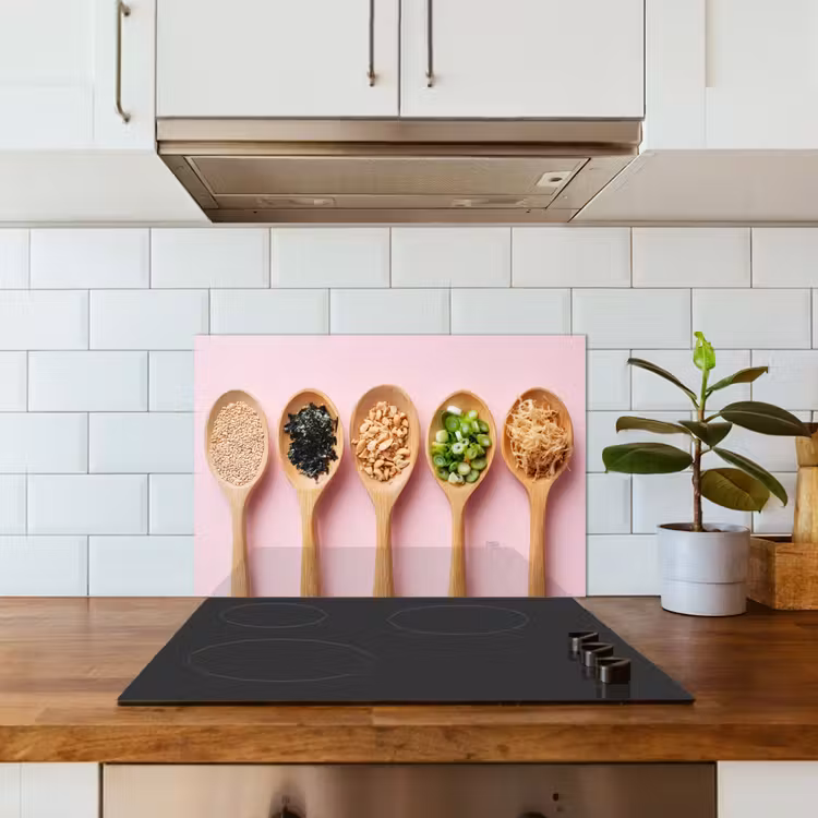 Kitchen splashback for hob - Ingredients - Spoons - Wood - Pink — 3