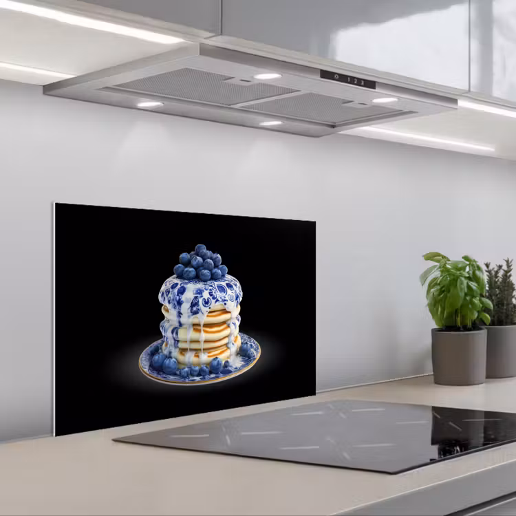 Kitchen splashback for hob - Pancakes - Blueberries - Plate — 1