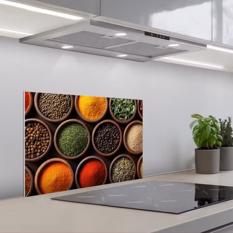 Kitchen splashback for hob - Trays - Wood - Herbs - Colorful — 1