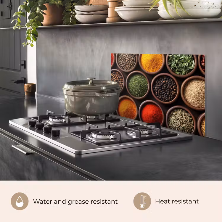 Kitchen splashback for hob - Trays - Wood - Herbs - Colorful — 2