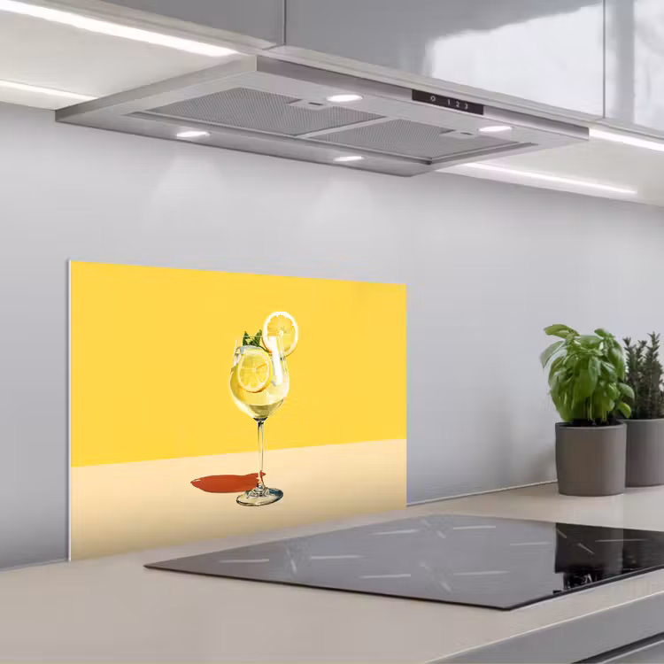 Kitchen splashback for hob - Wine glass - Lemon - Yellow - Minimalist — 1