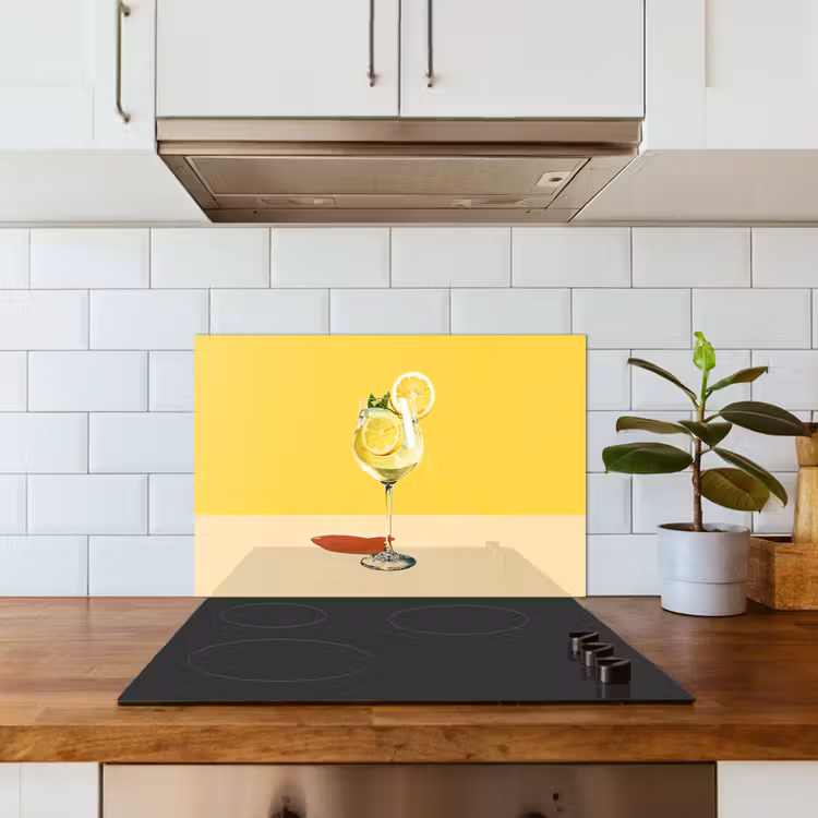 Kitchen splashback for hob - Wine glass - Lemon - Yellow - Minimalist — 3