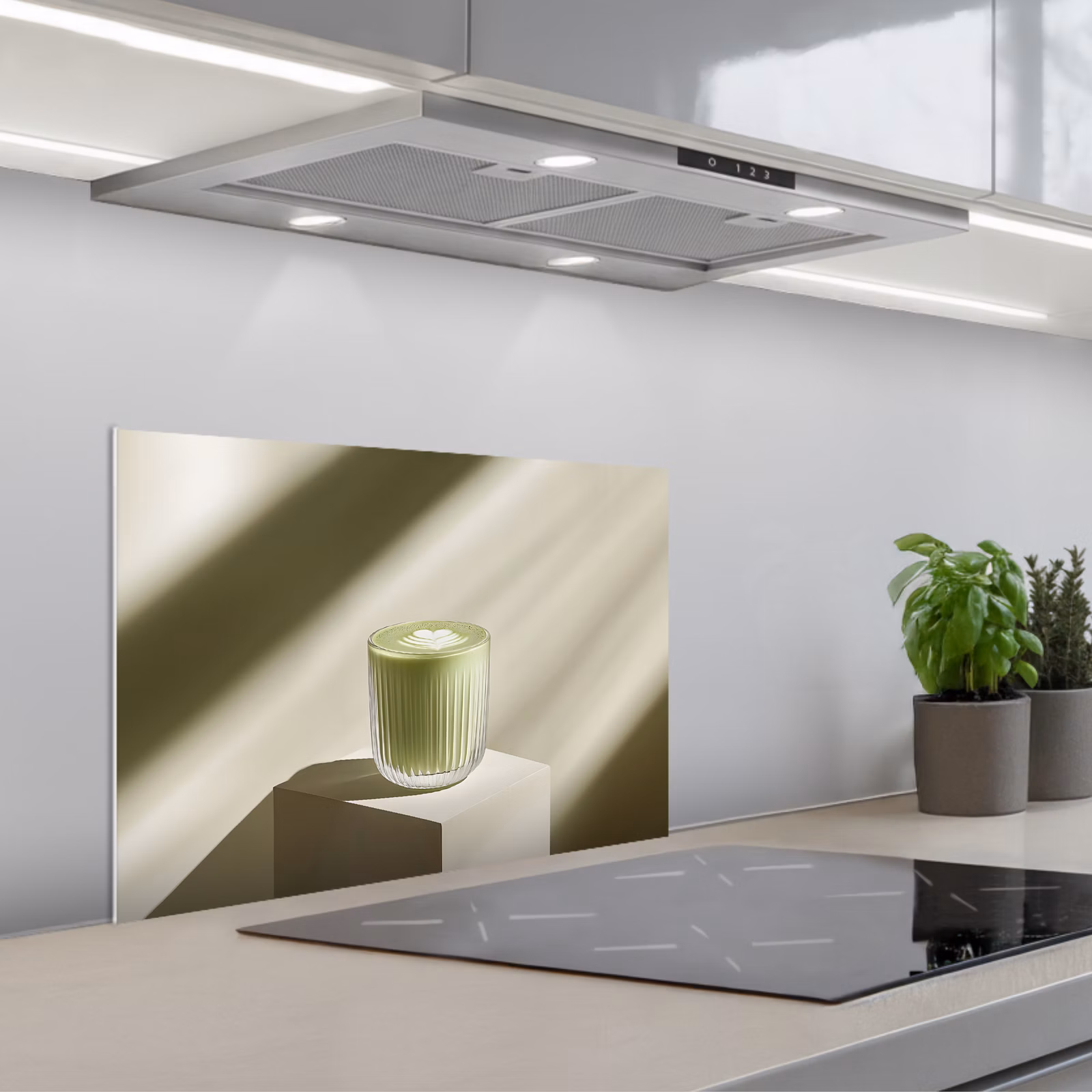 Kitchen splashback for hob - Matcha - Glass - Green - Minimalist — 1