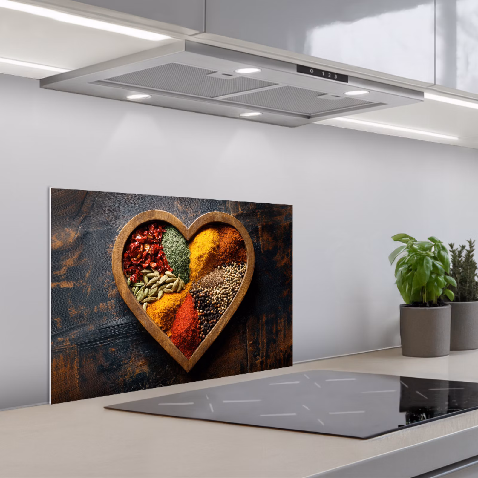Kitchen splashback for hob - Wooden - Heart - Colorful - Spices — 1