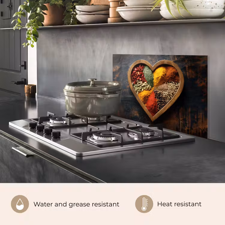 Kitchen splashback for hob - Wooden - Heart - Colorful - Spices — 2