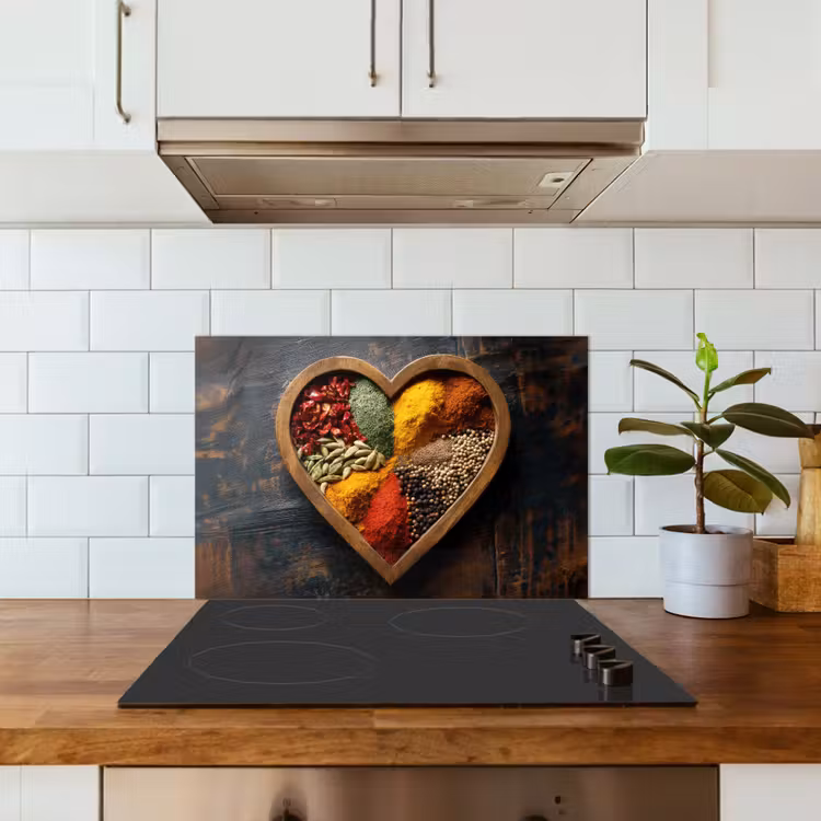 Kitchen splashback for hob - Wooden - Heart - Colorful - Spices — 3