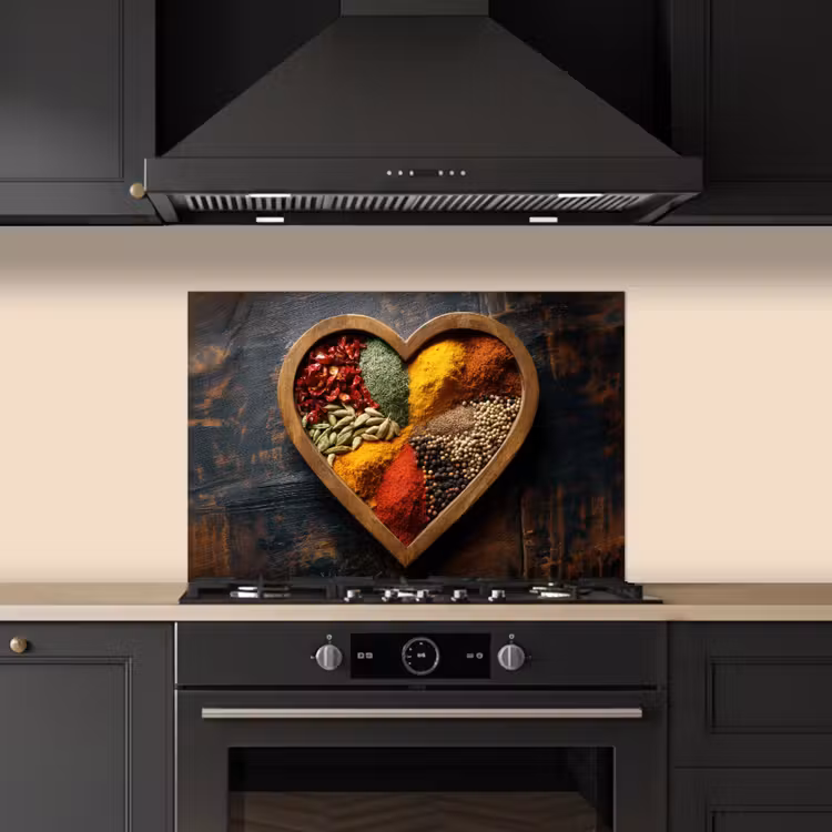 Kitchen splashback for hob - Wooden - Heart - Colorful - Spices — 5