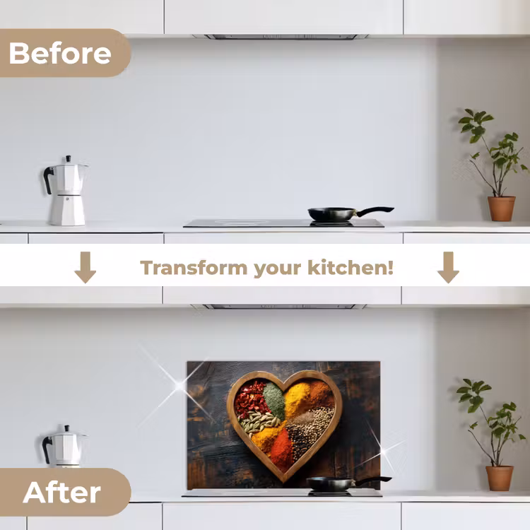 Kitchen splashback for hob - Wooden - Heart - Colorful - Spices — 7