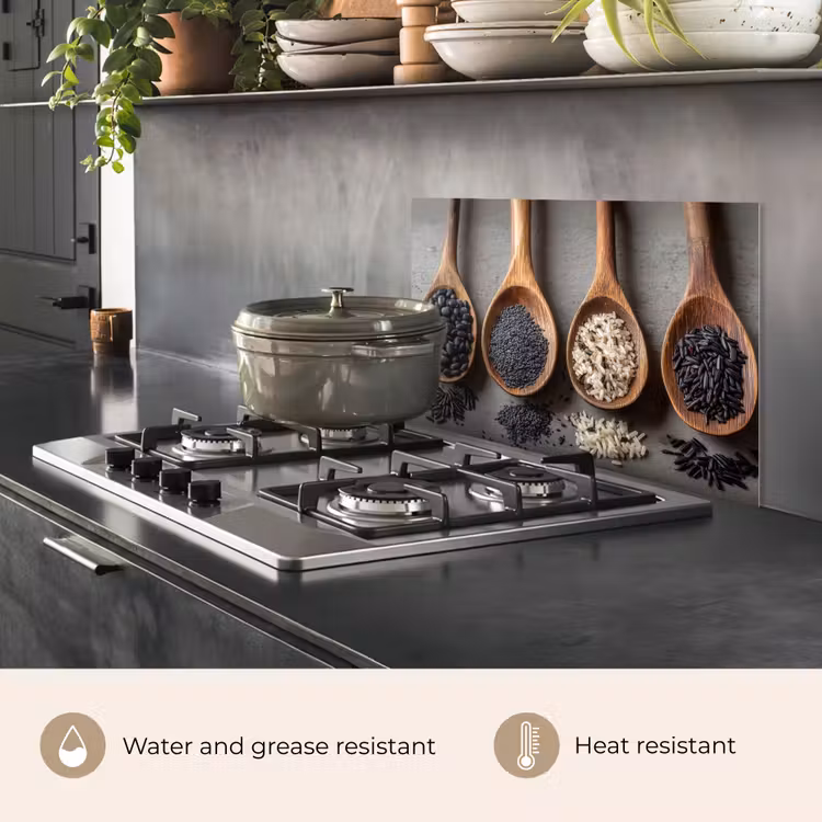 Kitchen splashback for hob - Wooden - Spoons - Rice - Seeds — 2