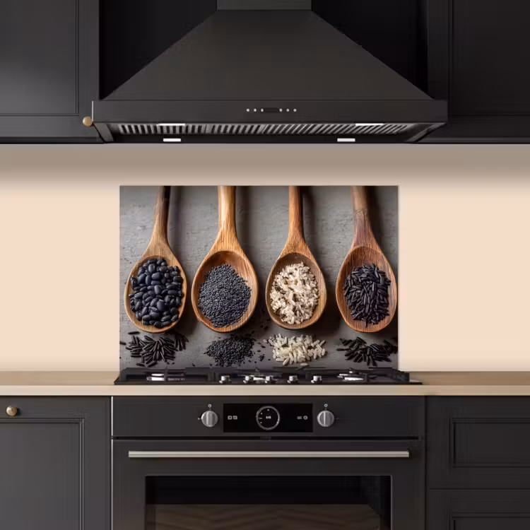 Kitchen splashback for hob - Wooden - Spoons - Rice - Seeds — 5