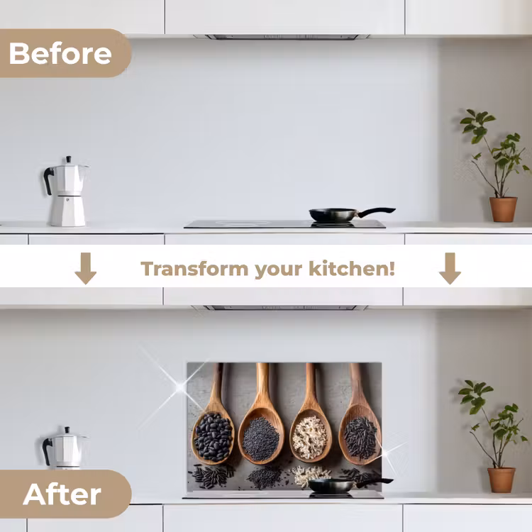 Kitchen splashback for hob - Wooden - Spoons - Rice - Seeds — 7