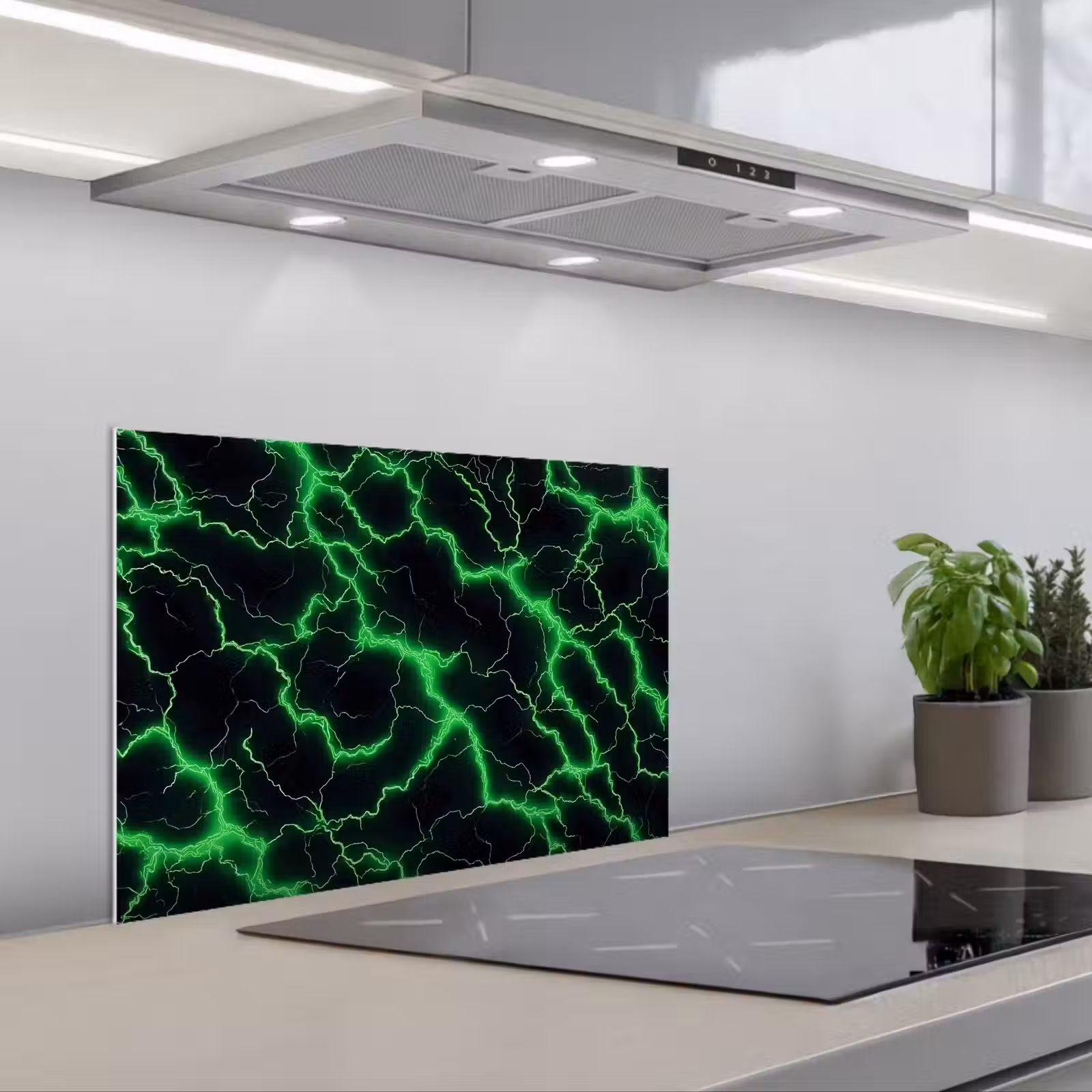 Kitchen splashback for hob - Gaming - Lightning Flashes - Green - Energy — 1