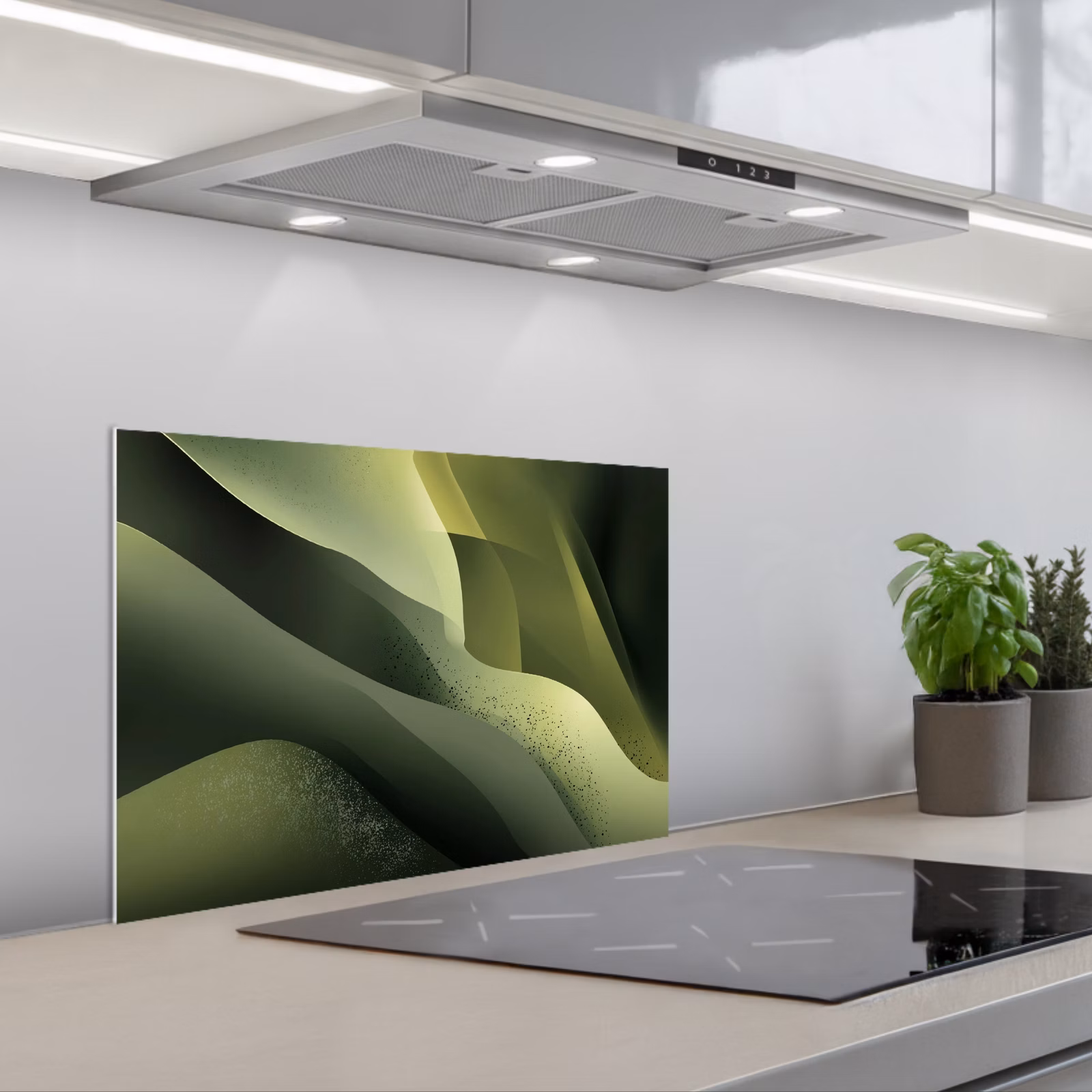 Kitchen splashback for hob - Gaming - Waves - Abstract - Hills - Green — 1