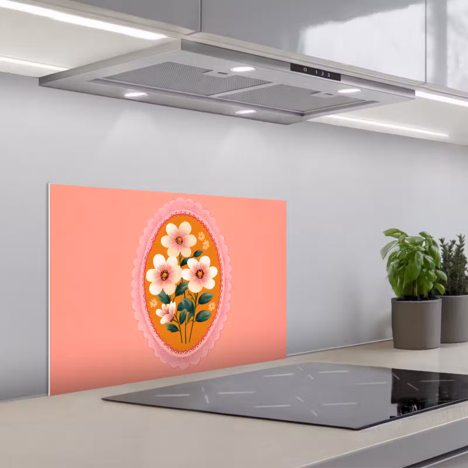 Kitchen splashback for hob - Illustration - Flowers - Border - Pink — 1
