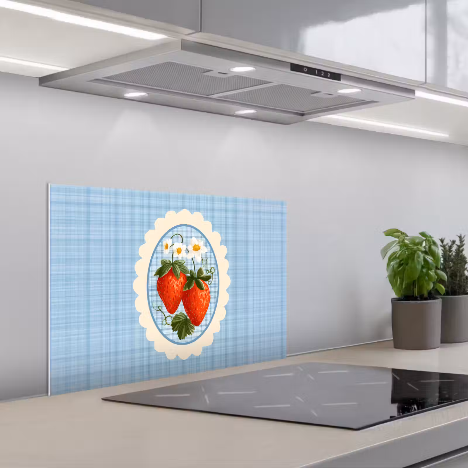 Kitchen splashback for hob - Strawberries - Frame - Red - Checkered — 1