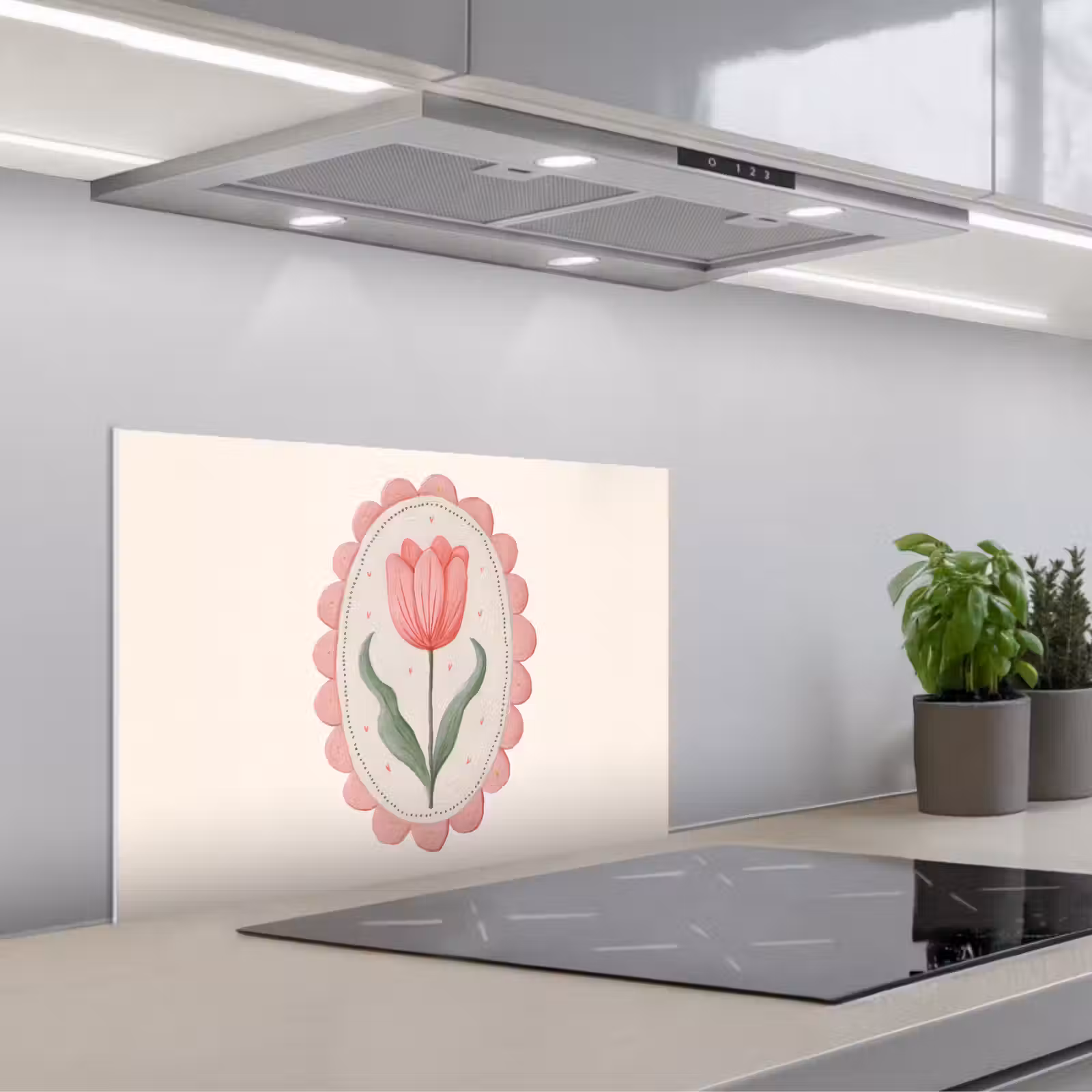 Kitchen splashback for hob - Tulip - Frame - Oval - Illustration — 1