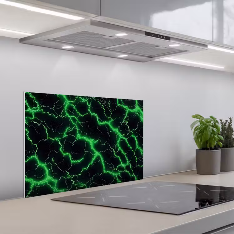 Kitchen splashback for hob - Gaming - Lightning Flashes - Green - Energy — 1