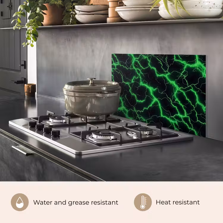 Kitchen splashback for hob - Gaming - Lightning Flashes - Green - Energy — 2