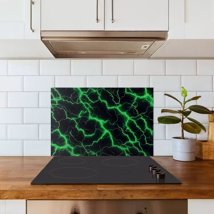 Kitchen splashback for hob - Gaming - Lightning Flashes - Green - Energy — 3