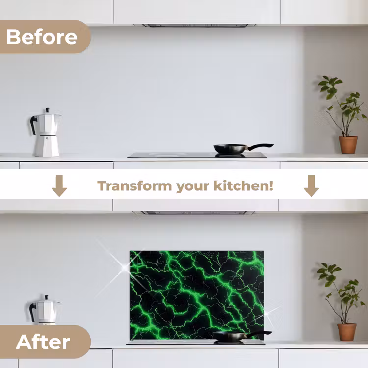 Kitchen splashback for hob - Gaming - Lightning Flashes - Green - Energy — 7