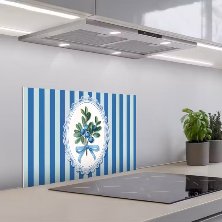 Kitchen splashback for hob - Illustration - Berries - Blue - Stripes — 1