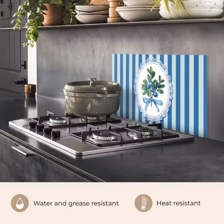 Kitchen splashback for hob - Illustration - Berries - Blue - Stripes — 2