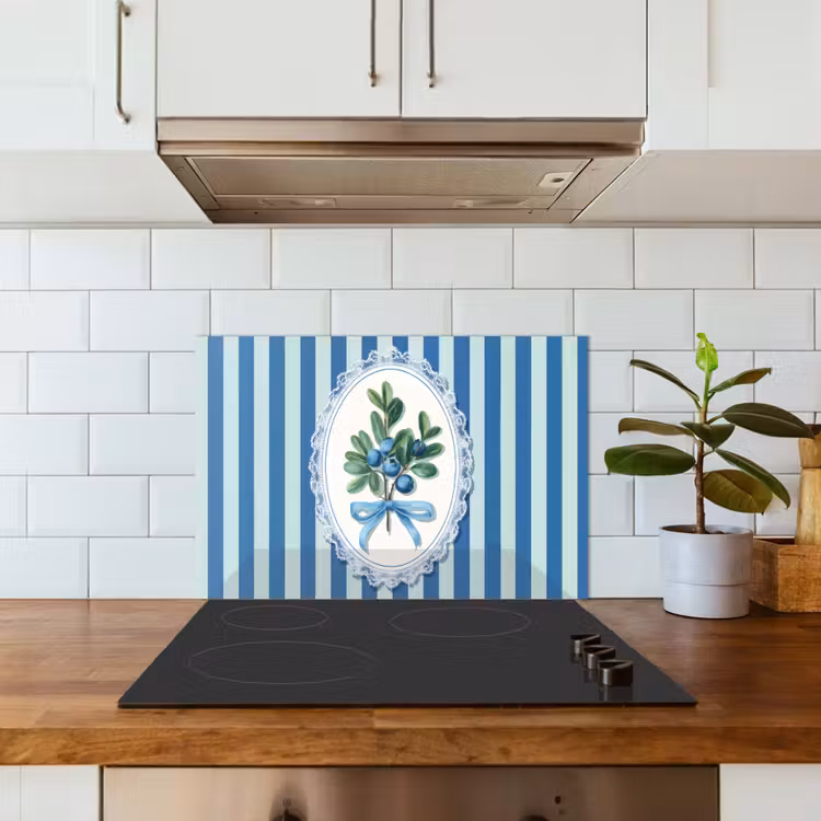 Kitchen splashback for hob - Illustration - Berries - Blue - Stripes — 3
