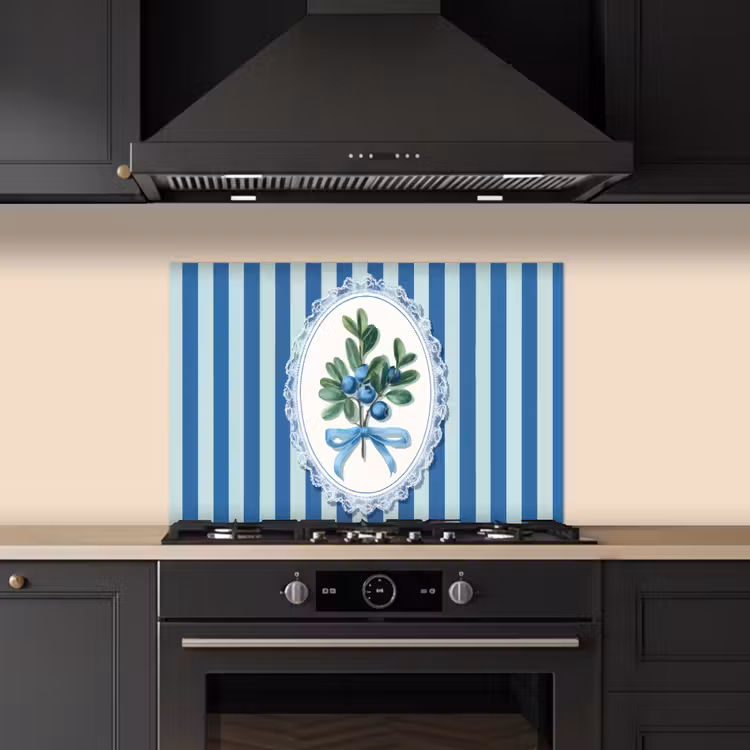 Kitchen splashback for hob - Illustration - Berries - Blue - Stripes — 5