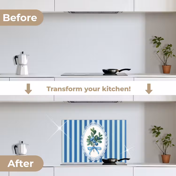 Kitchen splashback for hob - Illustration - Berries - Blue - Stripes — 7