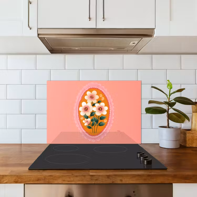 Kitchen splashback for hob - Illustration - Flowers - Border - Pink — 3