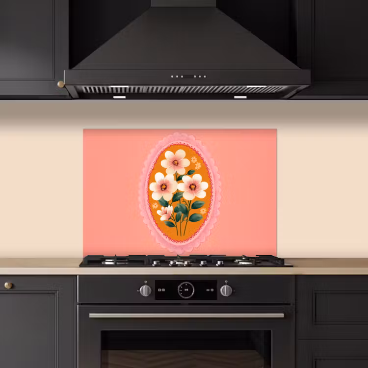 Kitchen splashback for hob - Illustration - Flowers - Border - Pink — 5