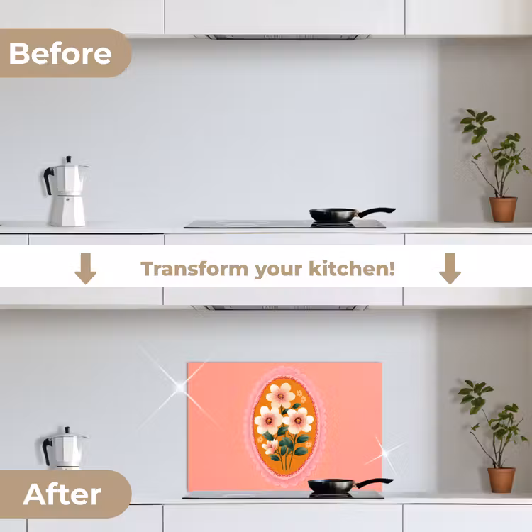 Kitchen splashback for hob - Illustration - Flowers - Border - Pink — 7