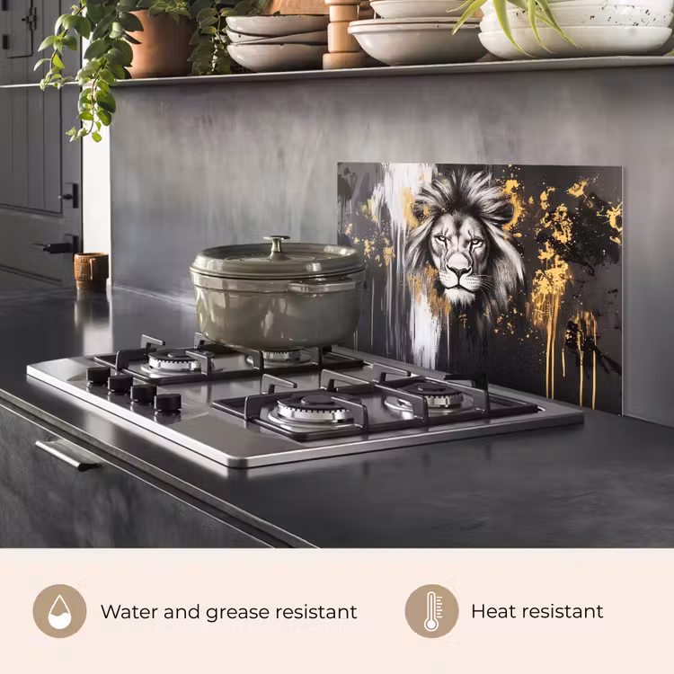 Kitchen splashback for hob - Lion - Portrait - Paint splashes - Gray — 2