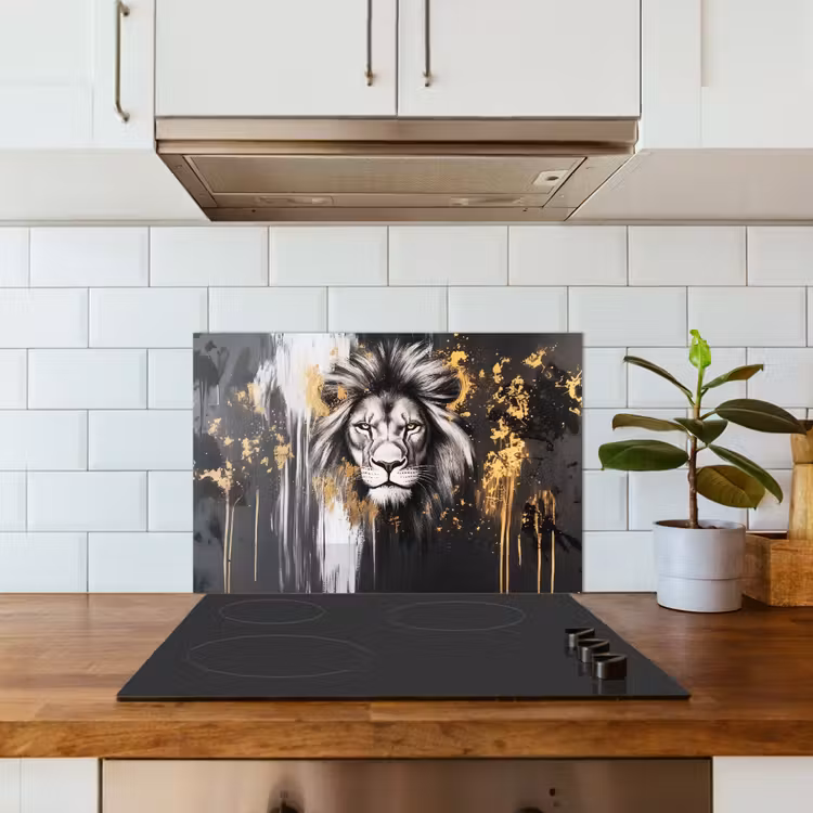 Kitchen splashback for hob - Lion - Portrait - Paint splashes - Gray — 3