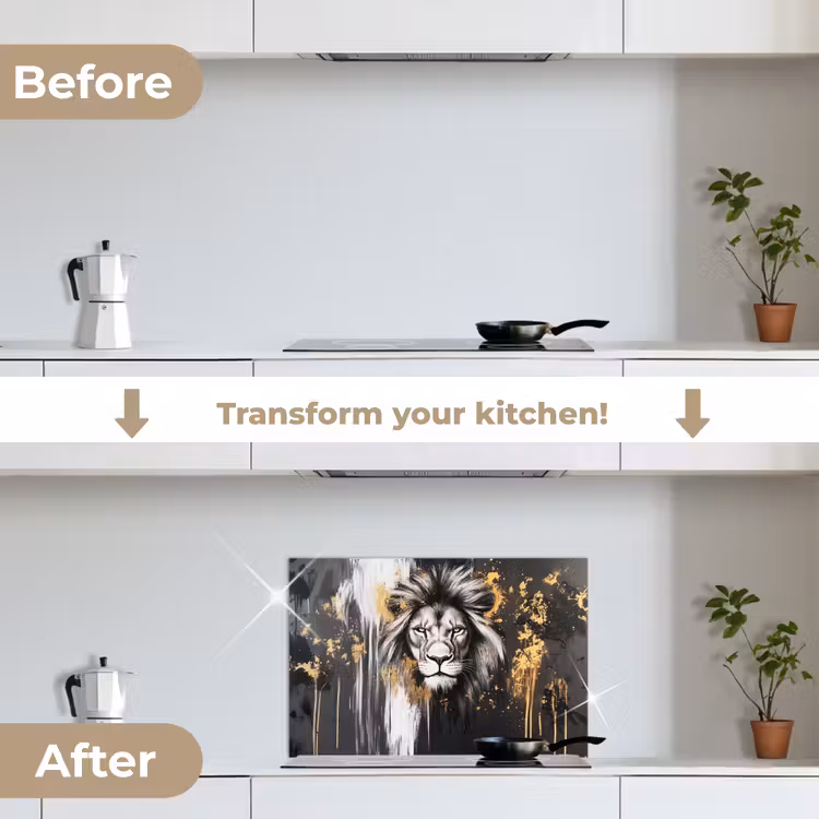 Kitchen splashback for hob - Lion - Portrait - Paint splashes - Gray — 7