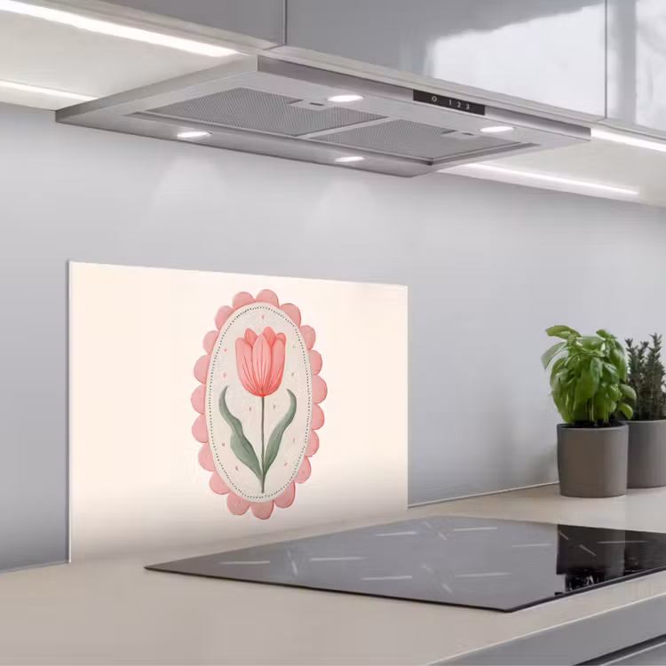 Kitchen splashback for hob - Tulip - Frame - Oval - Illustration — 1