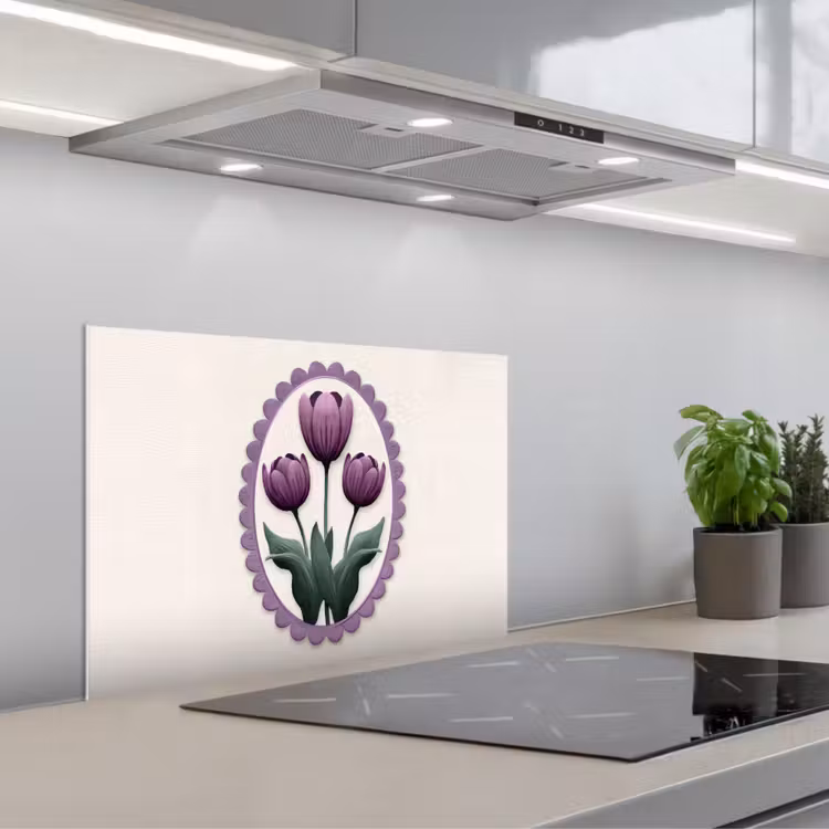 Kitchen splashback for hob - Tulips - Purple - List - Leaves — 1
